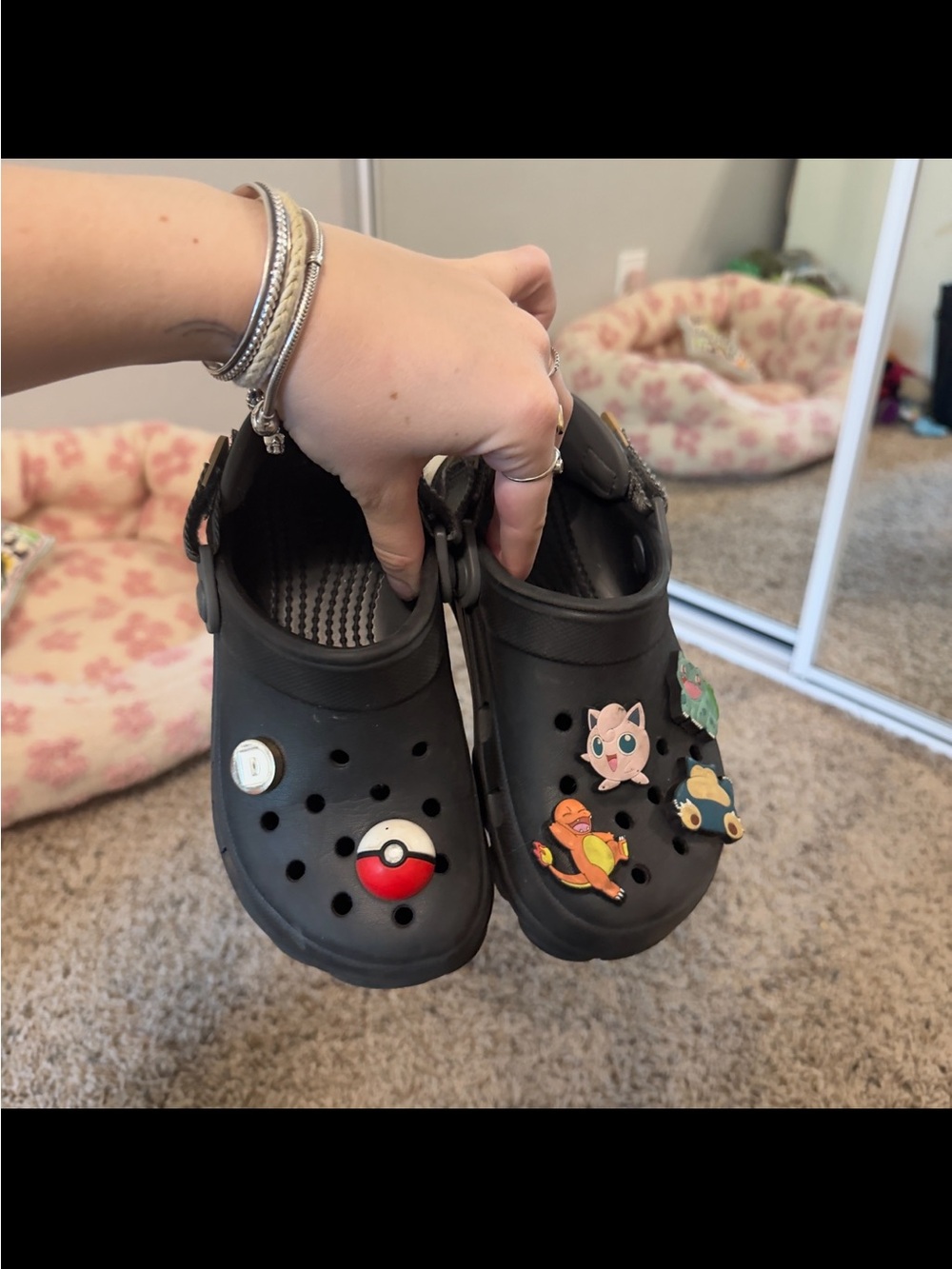 Kids Black Crocs with Pokémon Charms